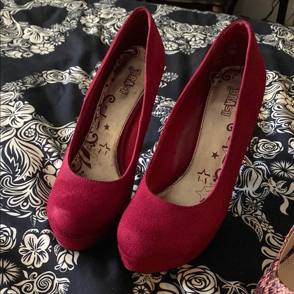 Brash red suede heels